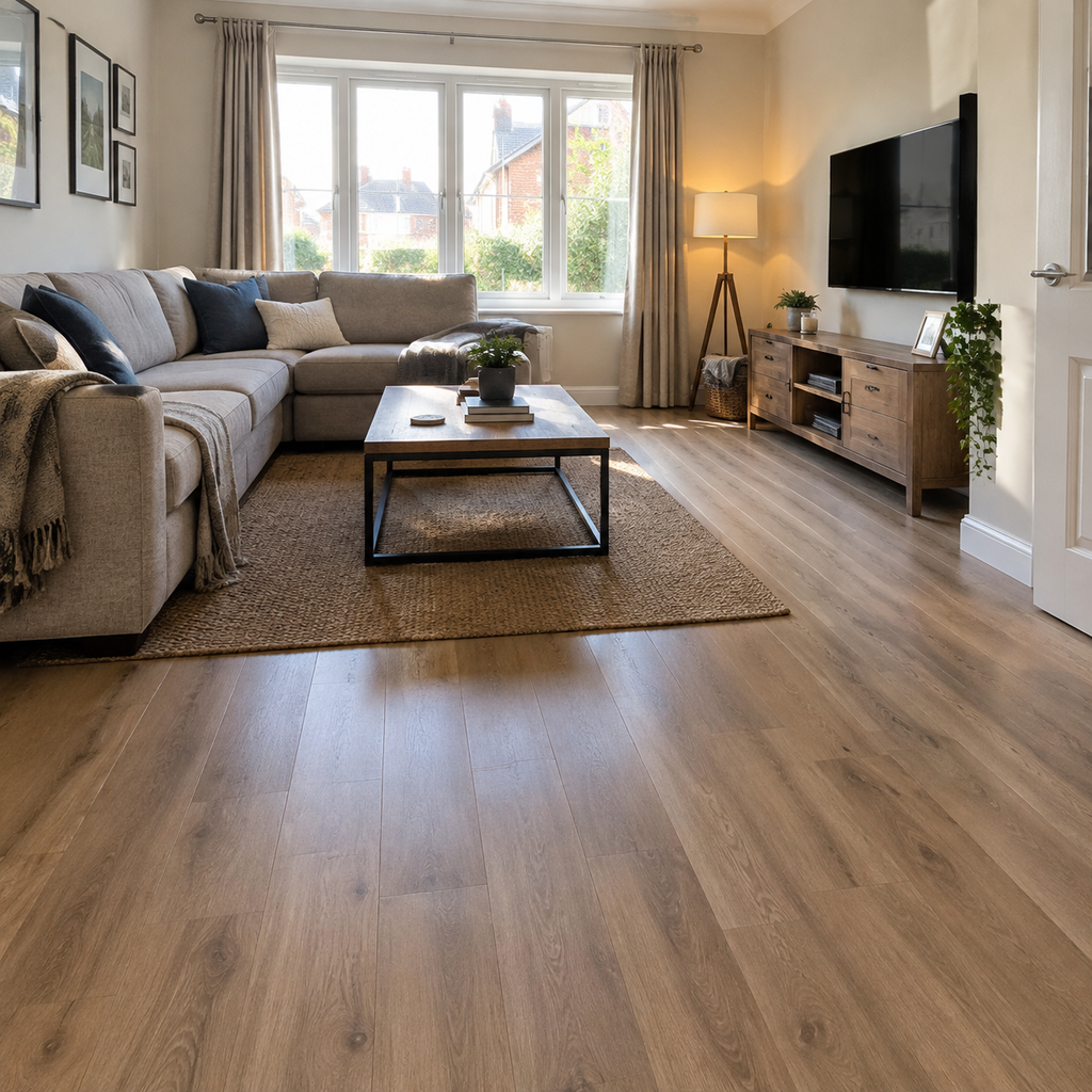Laminate flooring installation in living room